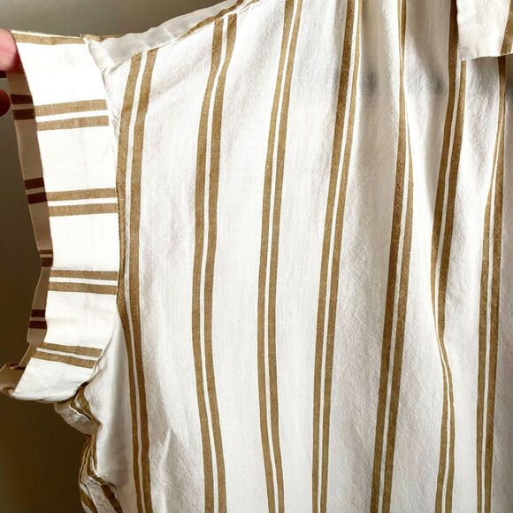 Madewell Oversized Cotton / Linen Short Sleeve Button Down in Bronze Stripe - Picture 6 of 7
